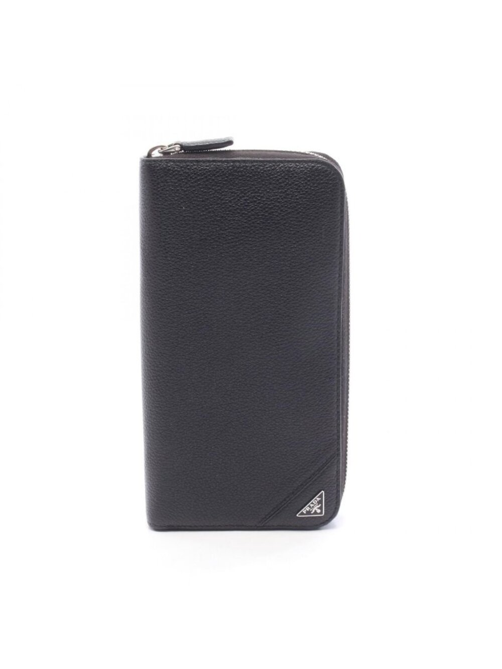 Prada Round Wallet Triangle Logo Black Leather